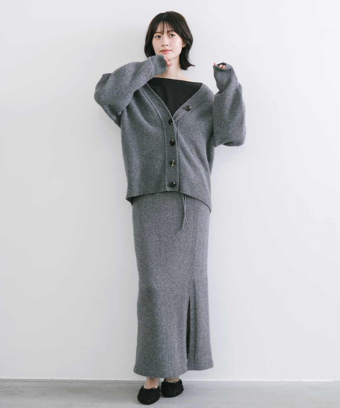 COCO DEAL「ラクーン混ニットタイトスカート」|スカート|チャコール