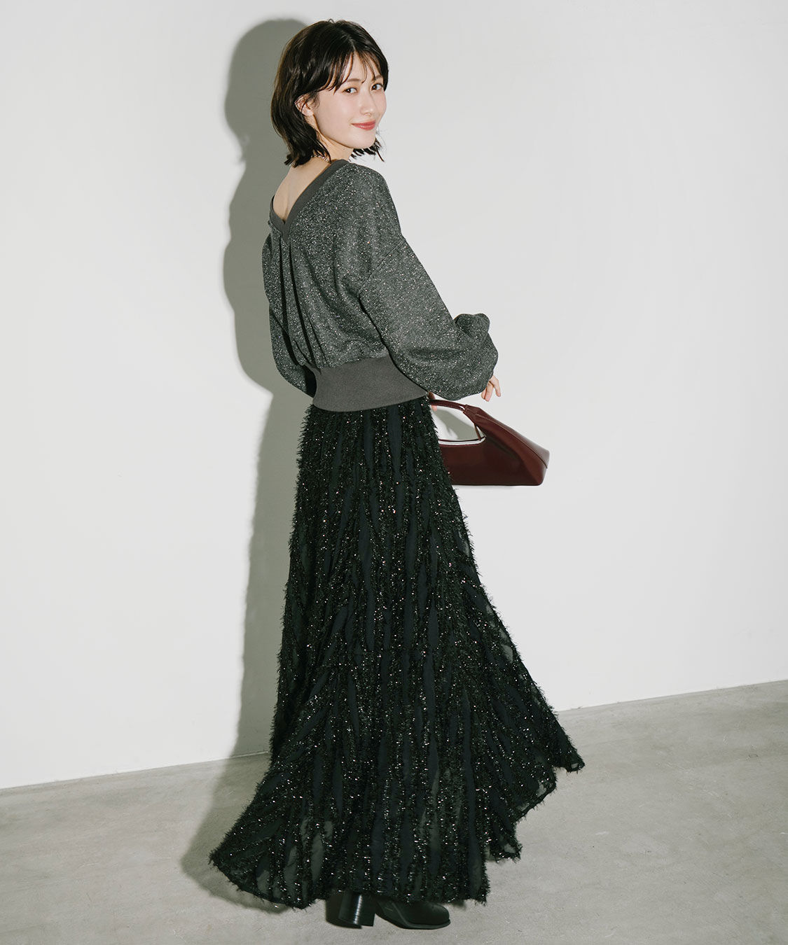 COCO DEAL「ウェーブフラッフィーフレアスカート」|スカート|ブラック