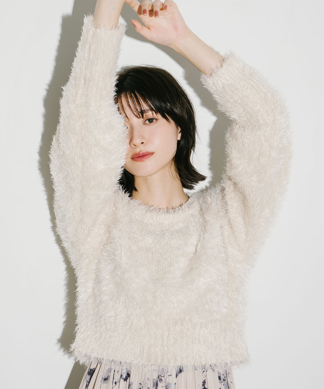 COCO DEAL「ラメフェザーパフスリーブニット」|ニット・セーター|ライトベージュ