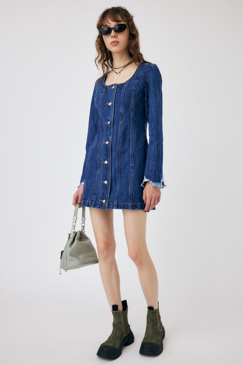MOUSSY「SCOOP NECK DENIM ミニドレス」|ワンピース|BLU