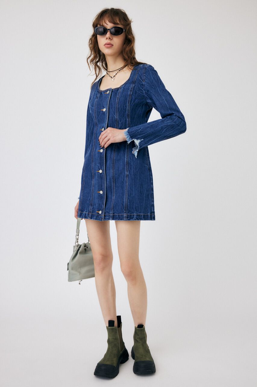 MOUSSY「SCOOP NECK DENIM ミニドレス」|ワンピース|