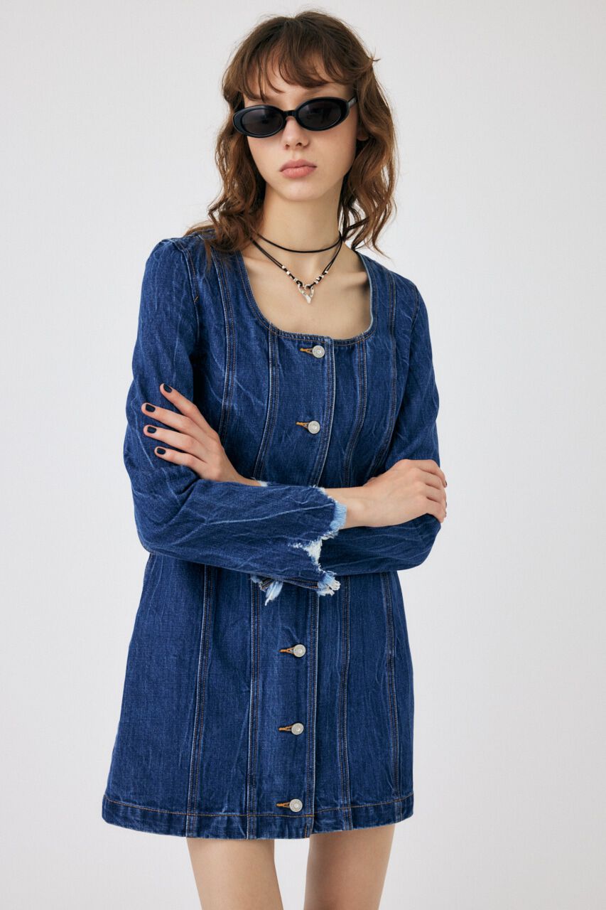 MOUSSY「SCOOP NECK DENIM ミニドレス」|ワンピース|