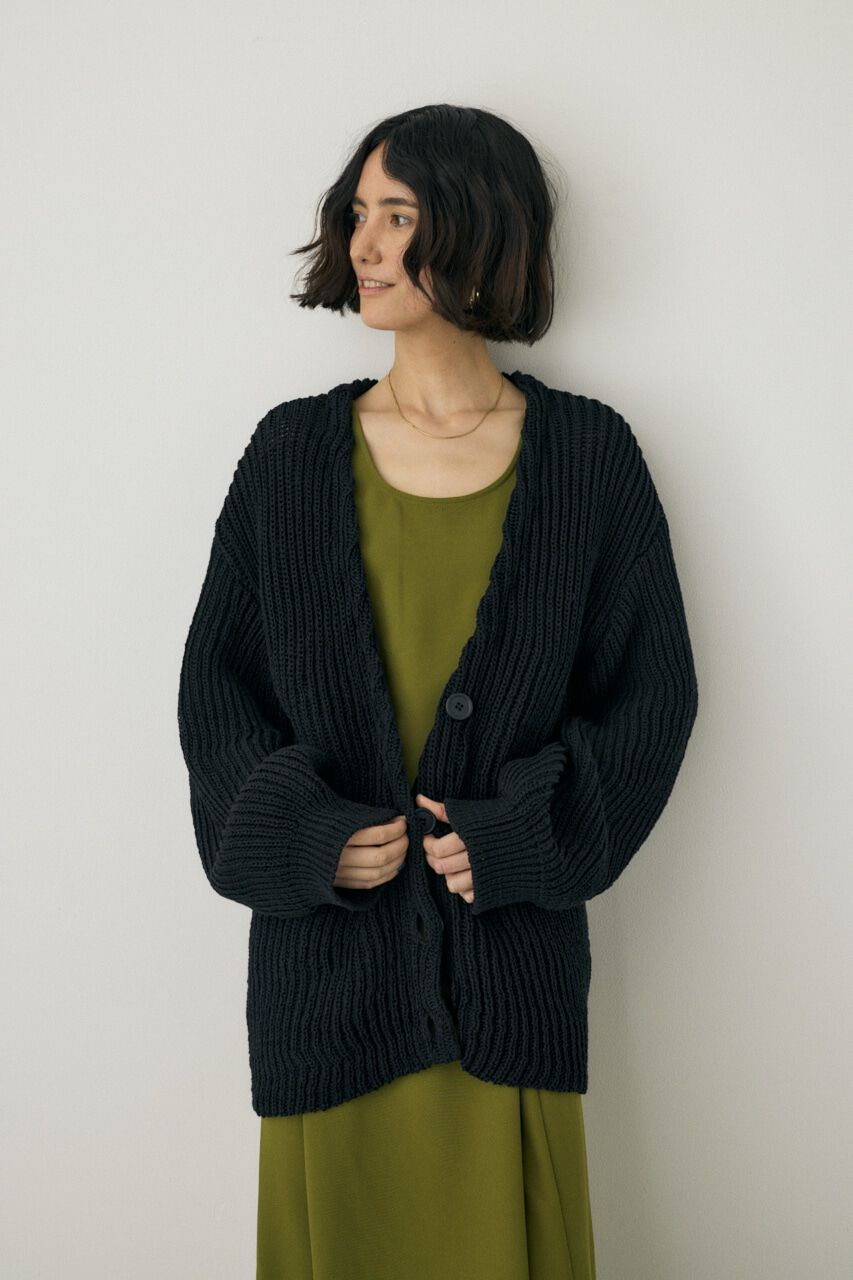 MOUSSY「メランジニットカーディガン　コットン&times;リサイクルポリエステル混」|カーディガン|BLK