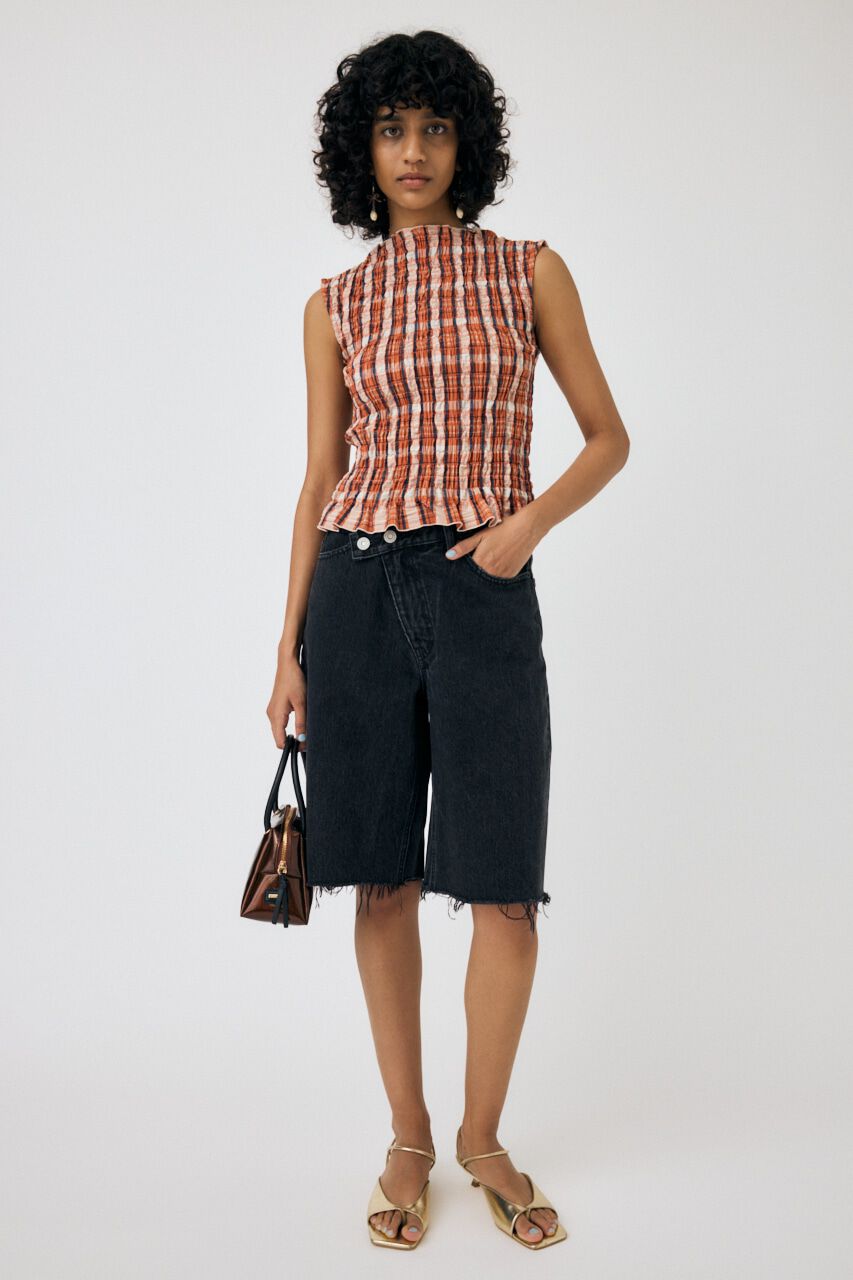 MOUSSY「CROSS WAIST ハーフパンツ」|デニム|BLK