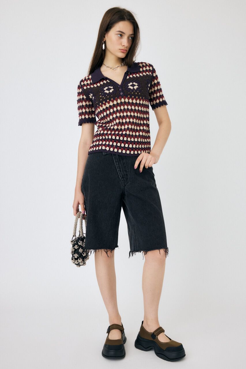 MOUSSY「CROSS WAIST ハーフパンツ」|デニム|