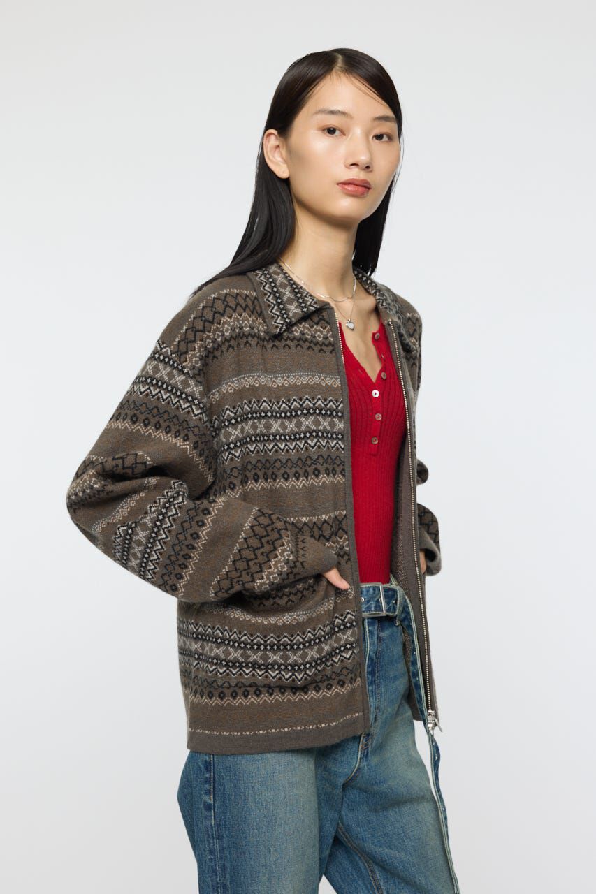 MOUSSY「FAIR ISLE KNIT ジャケット」|カーディガン|