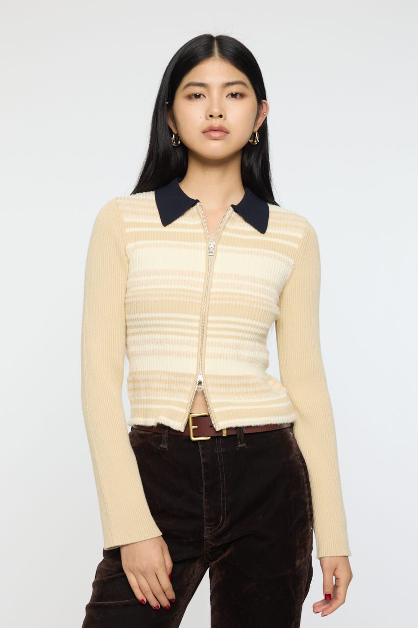 MOUSSY「STRIPE ZIP UP KNIT シャツ」|シャツ・ブラウス|IVOY3