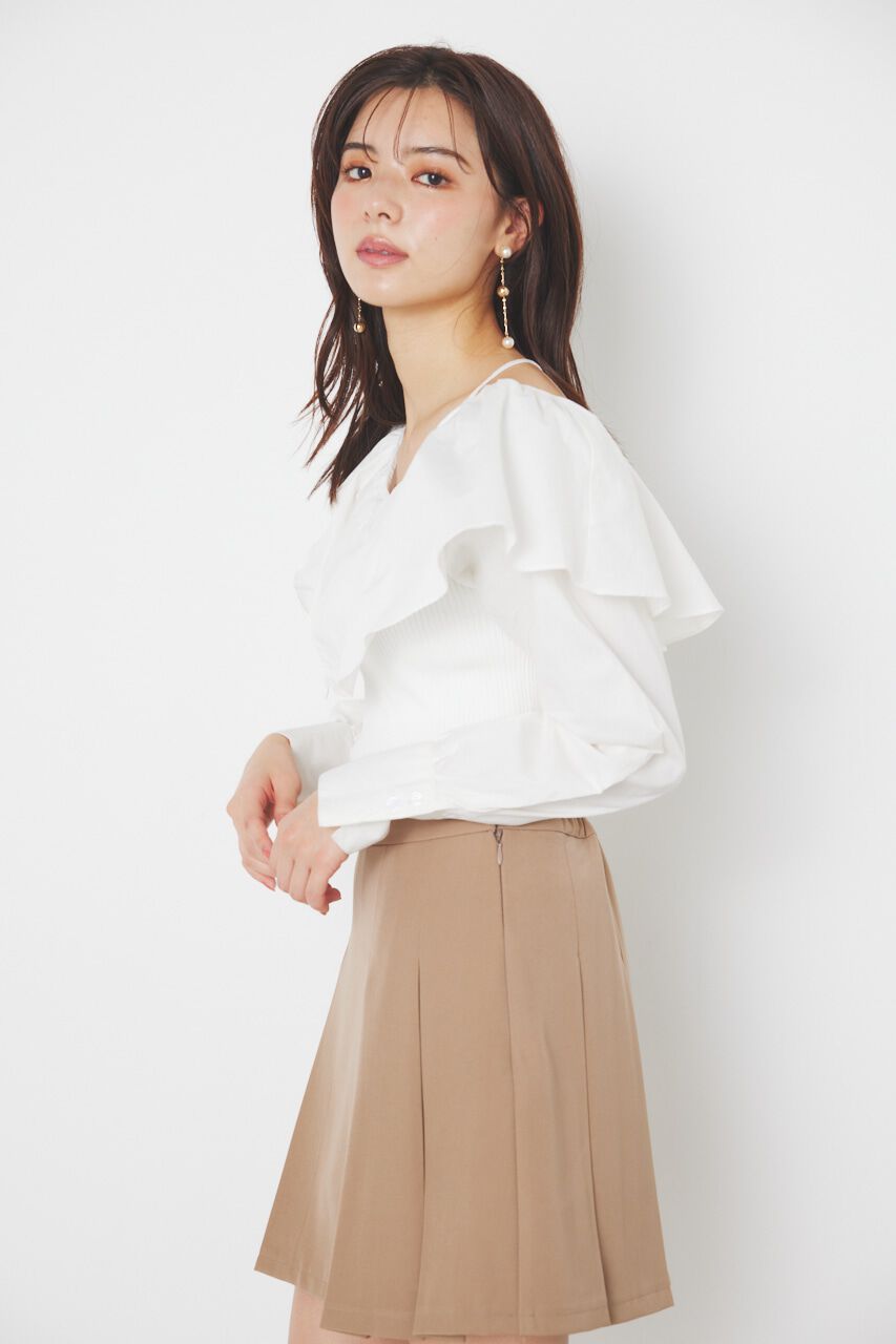 rienda「フリルネック布帛コンビKnit TOP」|ニット・セーター|