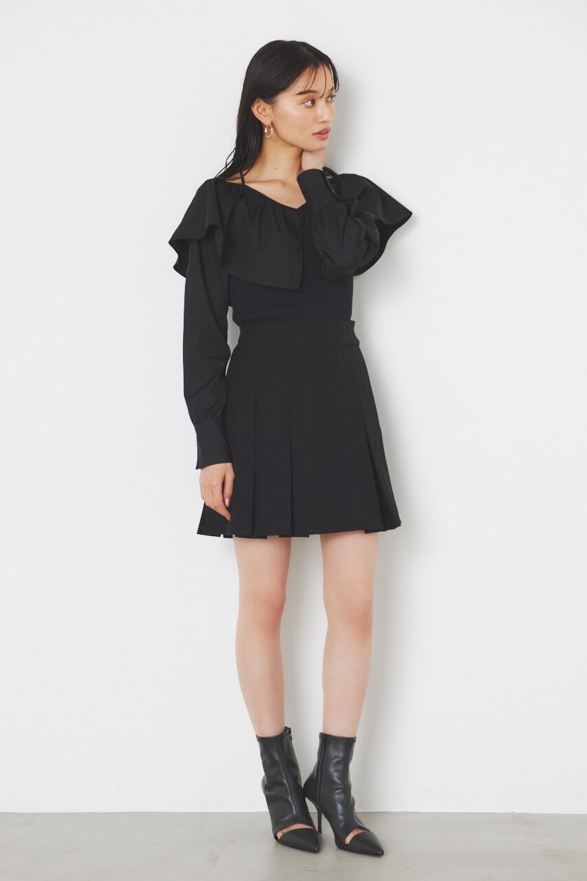 rienda「フリルネック布帛コンビKnit TOP」|ニット・セーター|