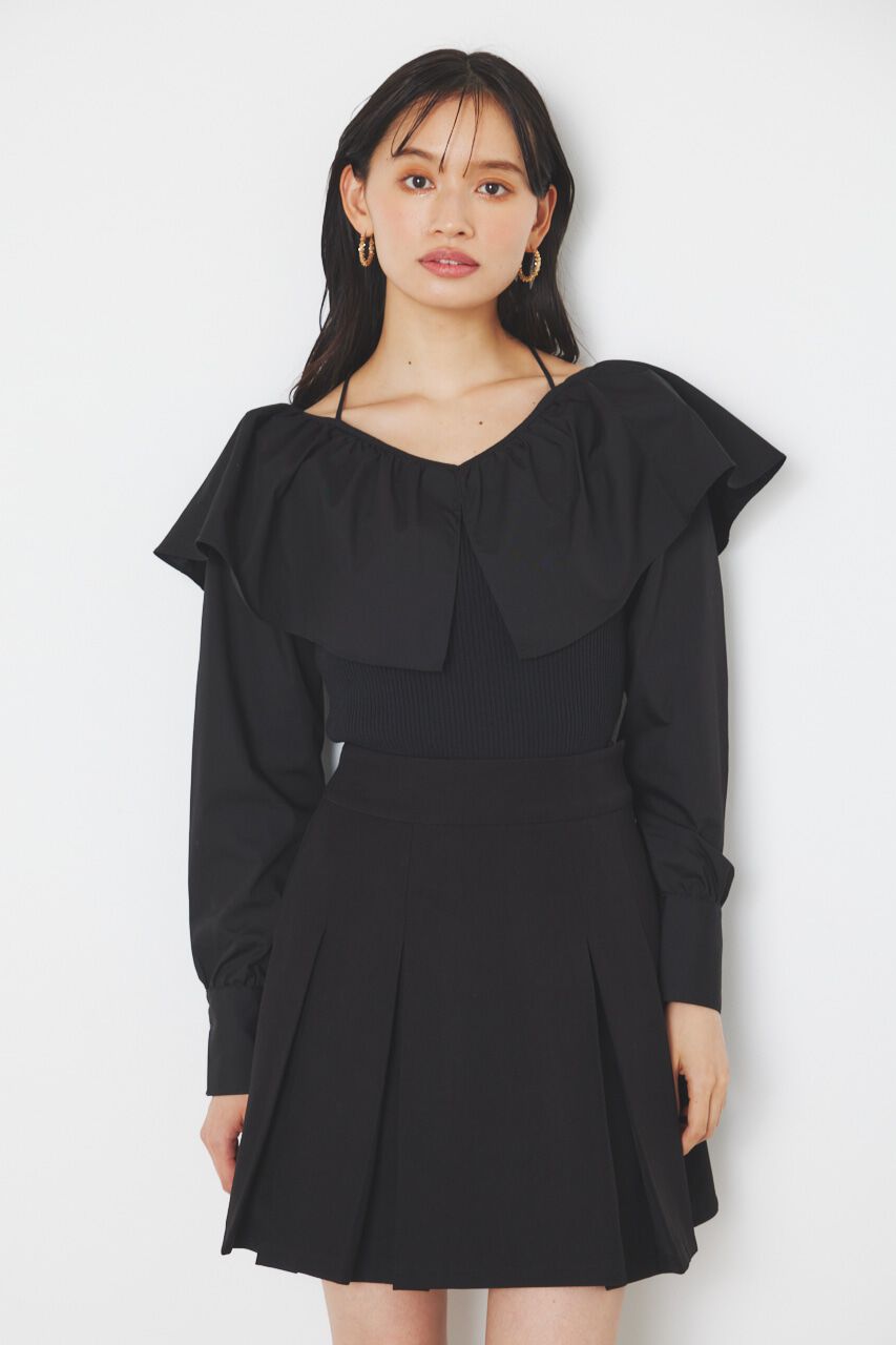 rienda「フリルネック布帛コンビKnit TOP」|ニット・セーター|