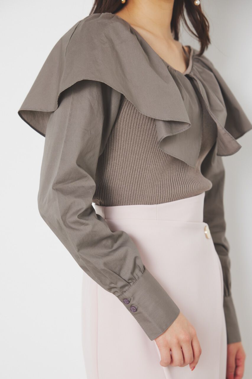 rienda「フリルネック布帛コンビKnit TOP」|ニット・セーター|