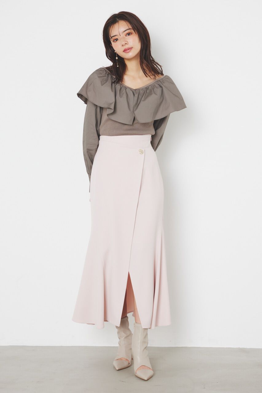 rienda「フリルネック布帛コンビKnit TOP」|ニット・セーター|