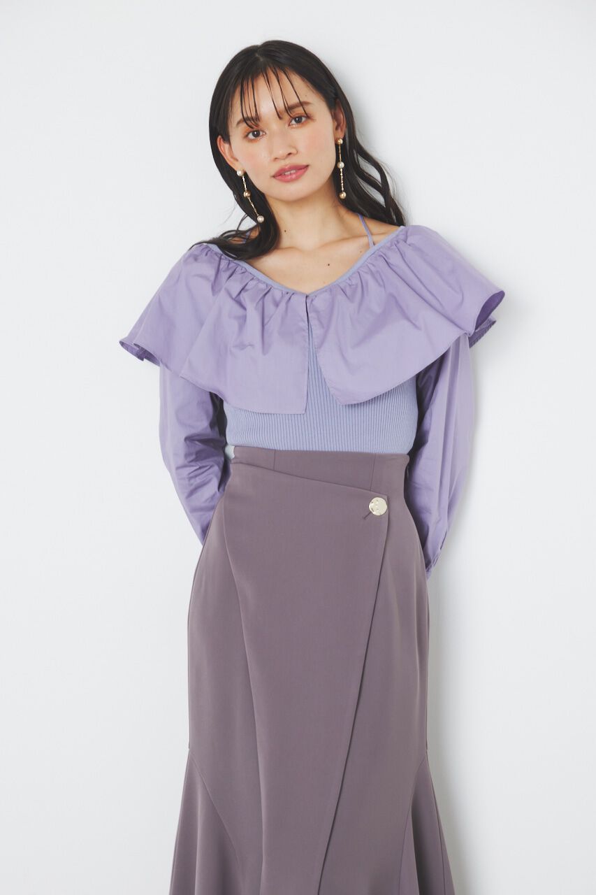 rienda「フリルネック布帛コンビKnit TOP」|ニット・セーター|