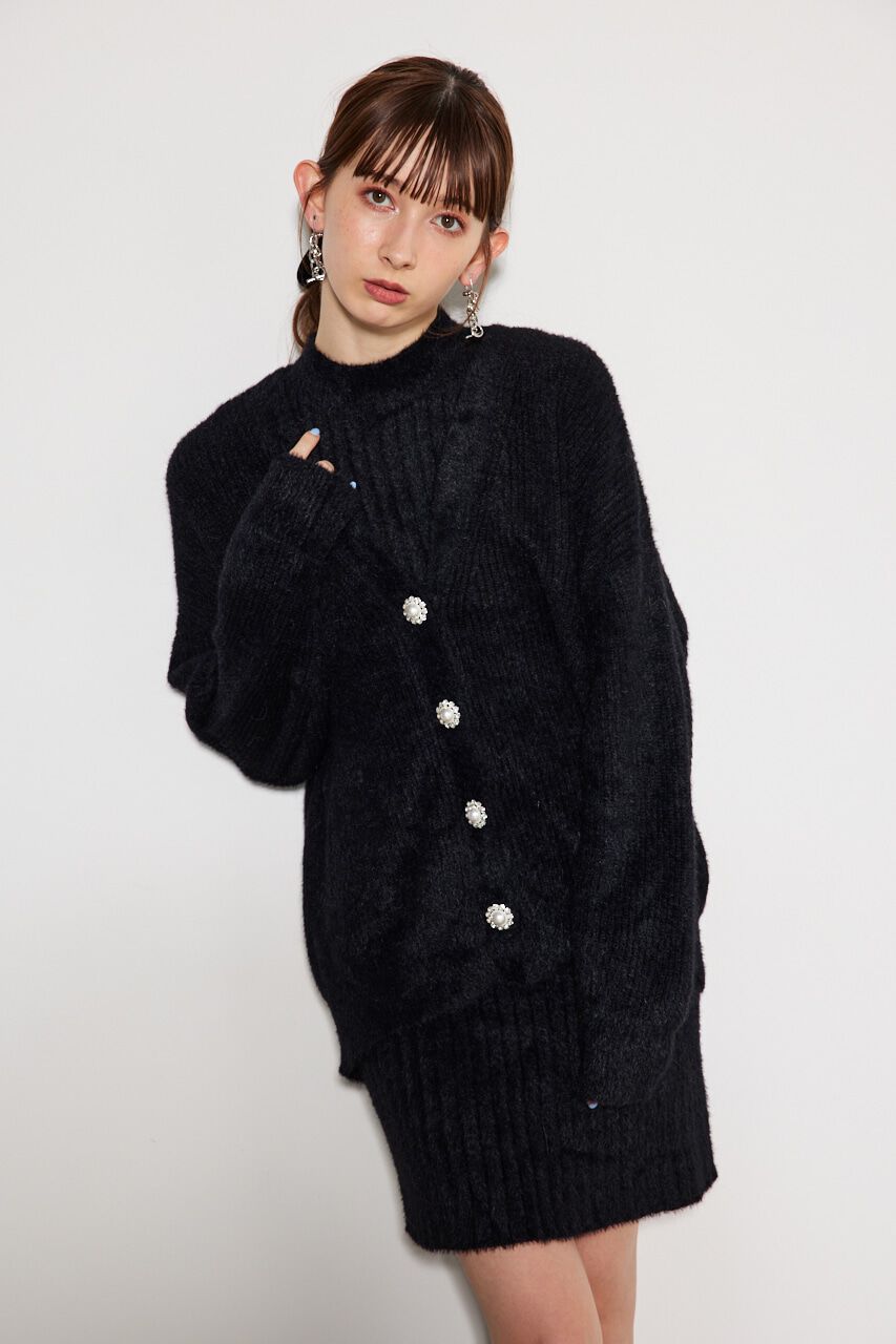 rienda「ビジュー釦カーデミニSET Knit OP」|ワンピース|