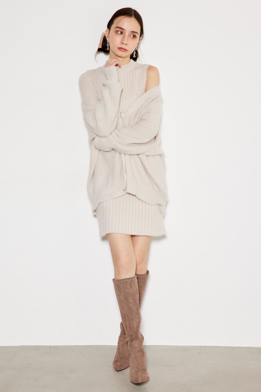 rienda「ビジュー釦カーデミニSET Knit OP」|ワンピース|L/BEG1