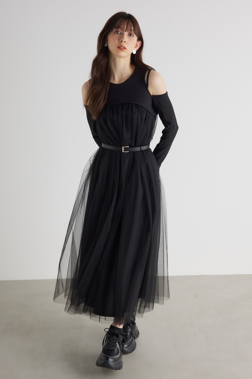 rienda「チュールコンビフレア OP」|ワンピース|BLK