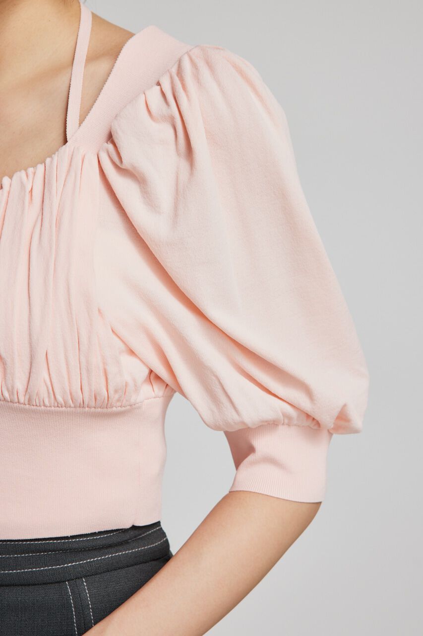 rienda「バストギャザークロップハーフSLV Knit TOP」|ニット・セーター|