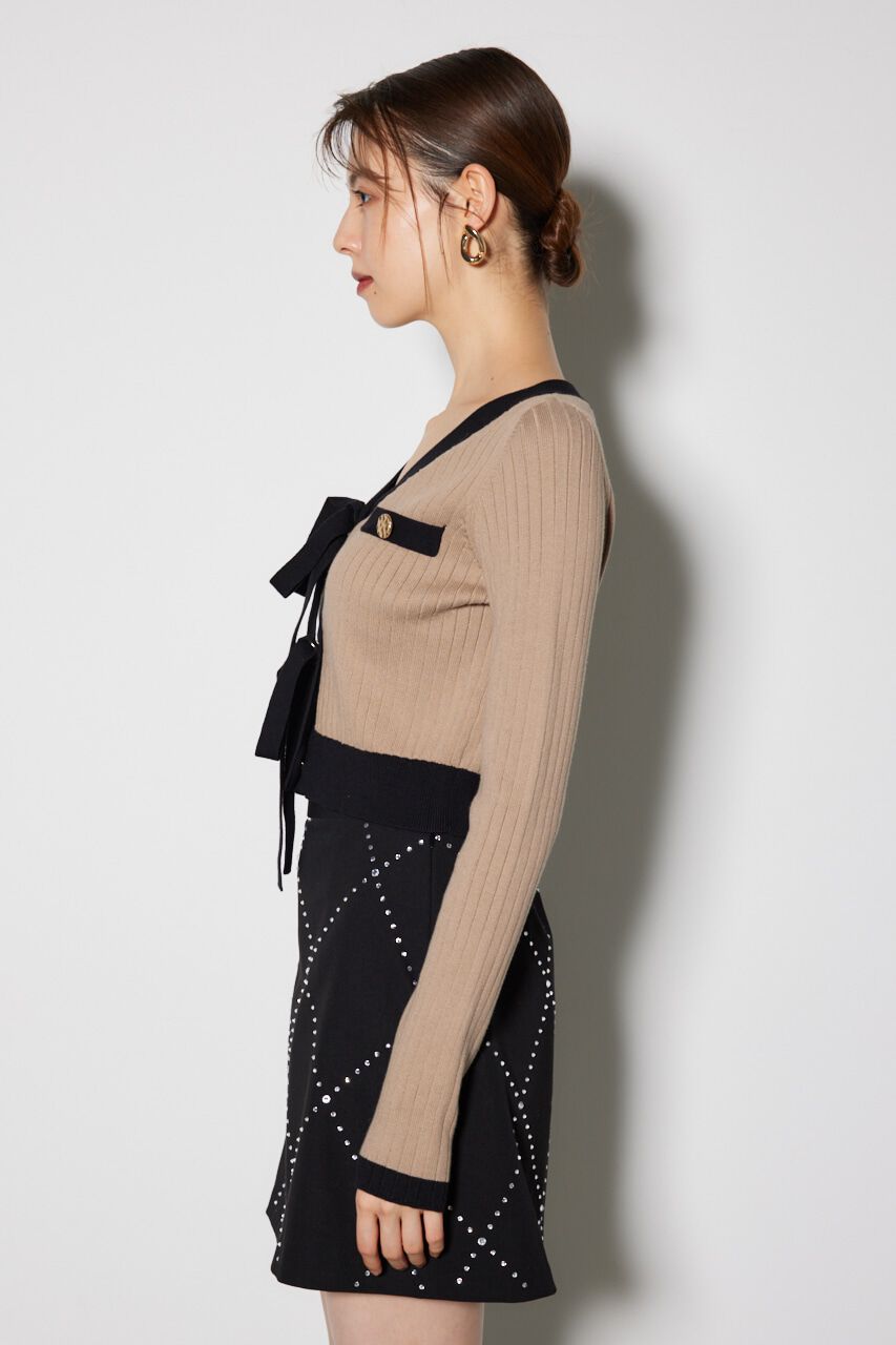rienda「配色リボンニットカーデ」|ニット・セーター|