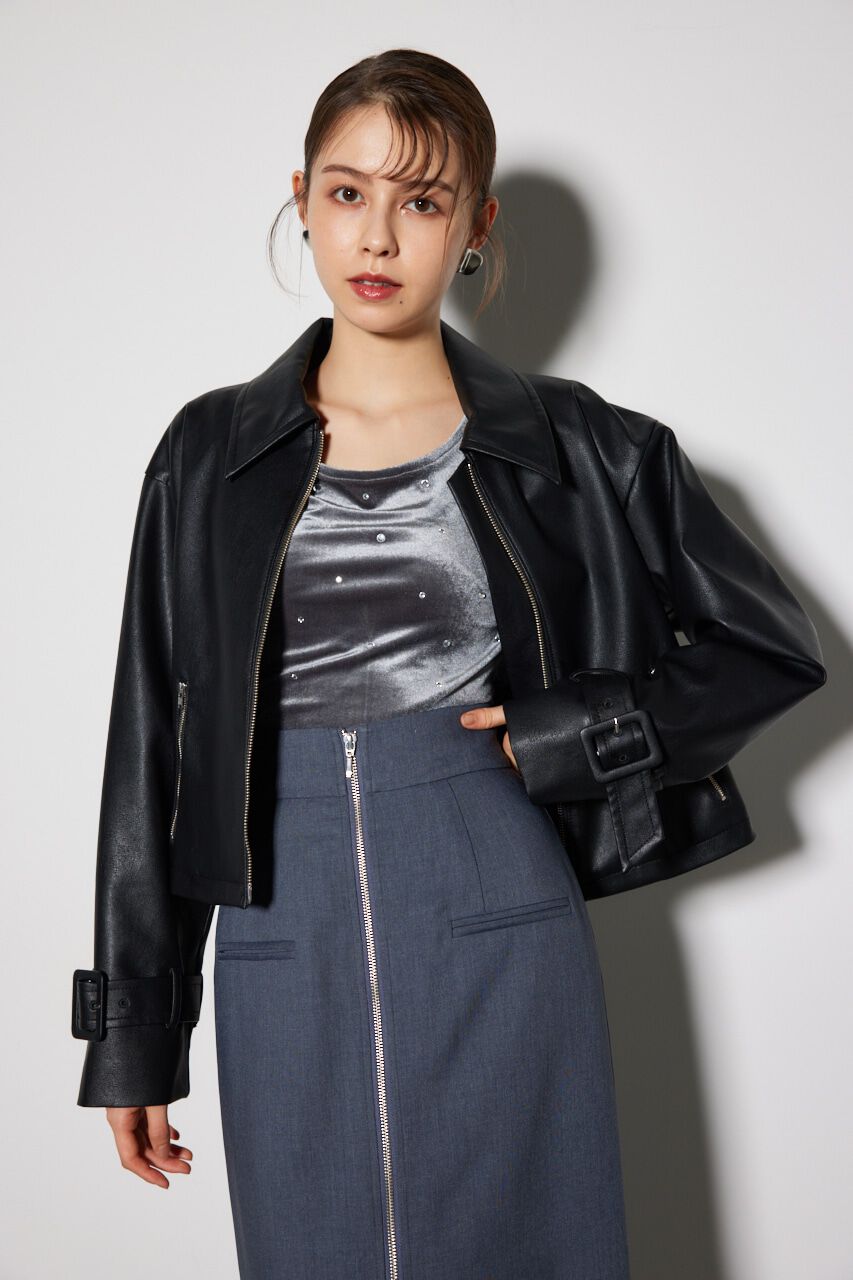 rienda「フェイクレザーショートZIPジャケット」|その他|BLK