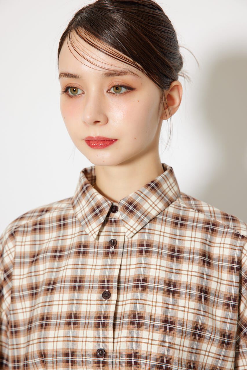 rienda「フロントショートチェックシャツ」|シャツ・ブラウス|
