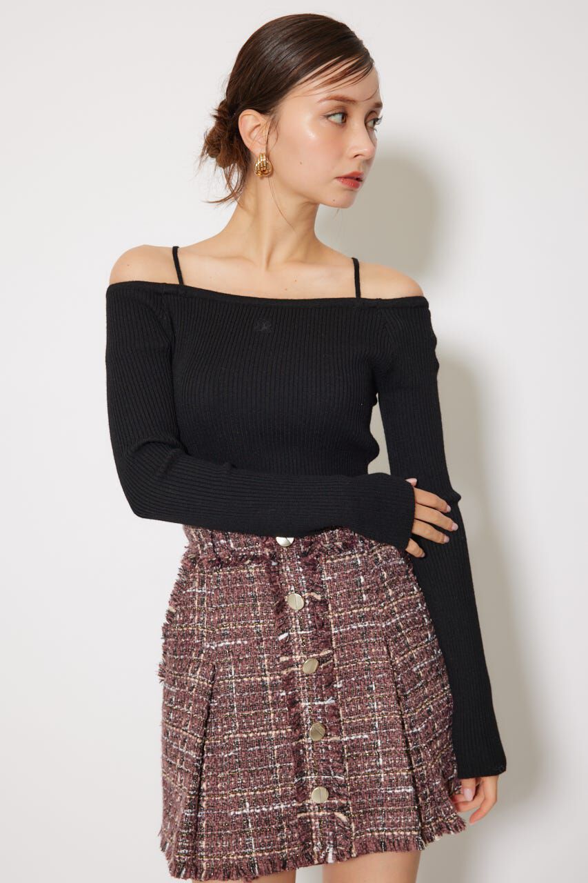 rienda「Rロゴバックリボンオフショルニットトップス」|ニット・セーター|