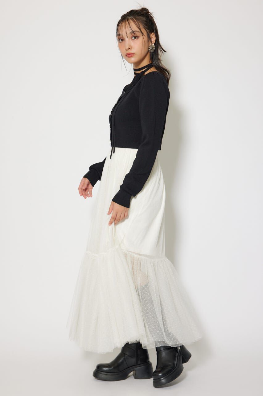 rienda「ニットカーディガンセットドットチュールフレアワンピース」|ワンピース|