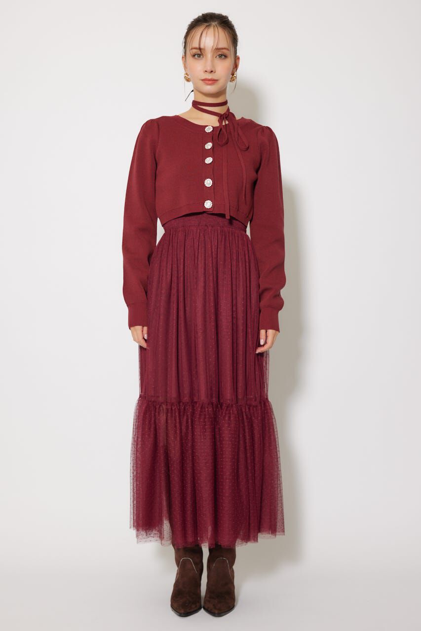 rienda「ニットカーディガンセットドットチュールフレアワンピース」|ワンピース|