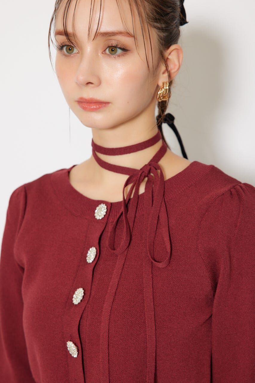 rienda「ニットカーディガンセットドットチュールフレアワンピース」|ワンピース|