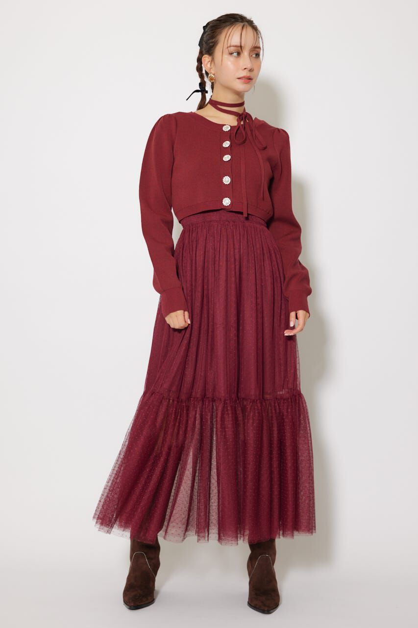 rienda「ニットカーディガンセットドットチュールフレアワンピース」|ワンピース|