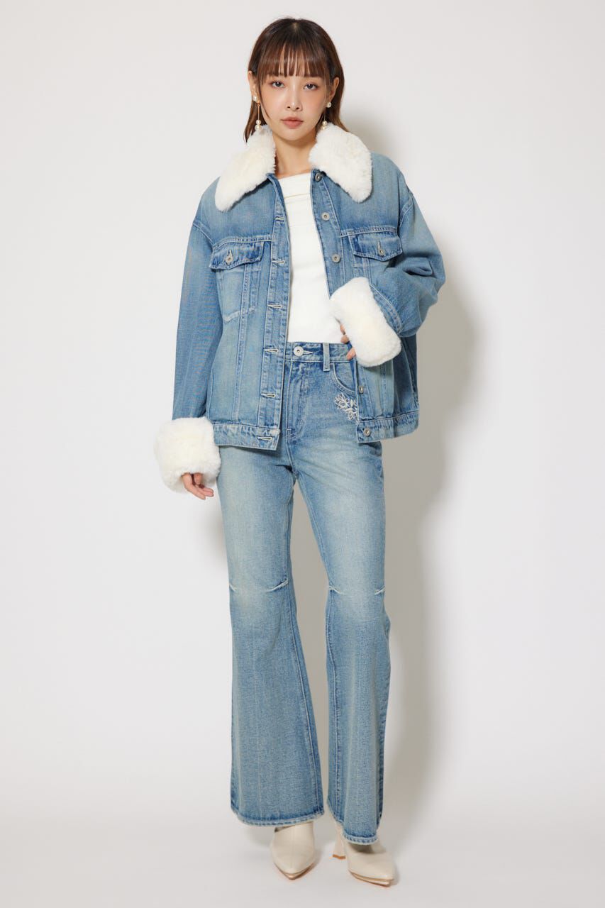 rienda「フラワー刺繍ブーツカットデニムパンツ」|デニム|