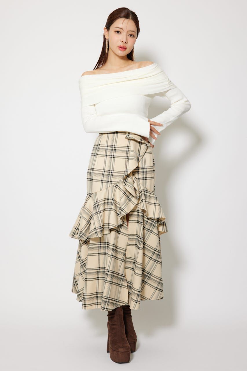 rienda「オフショルギャザーニットトップス」|ニット・セーター|