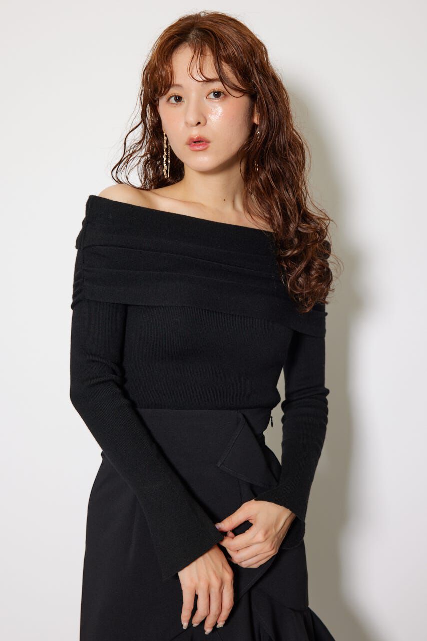 rienda「オフショルギャザーニットトップス」|ニット・セーター|