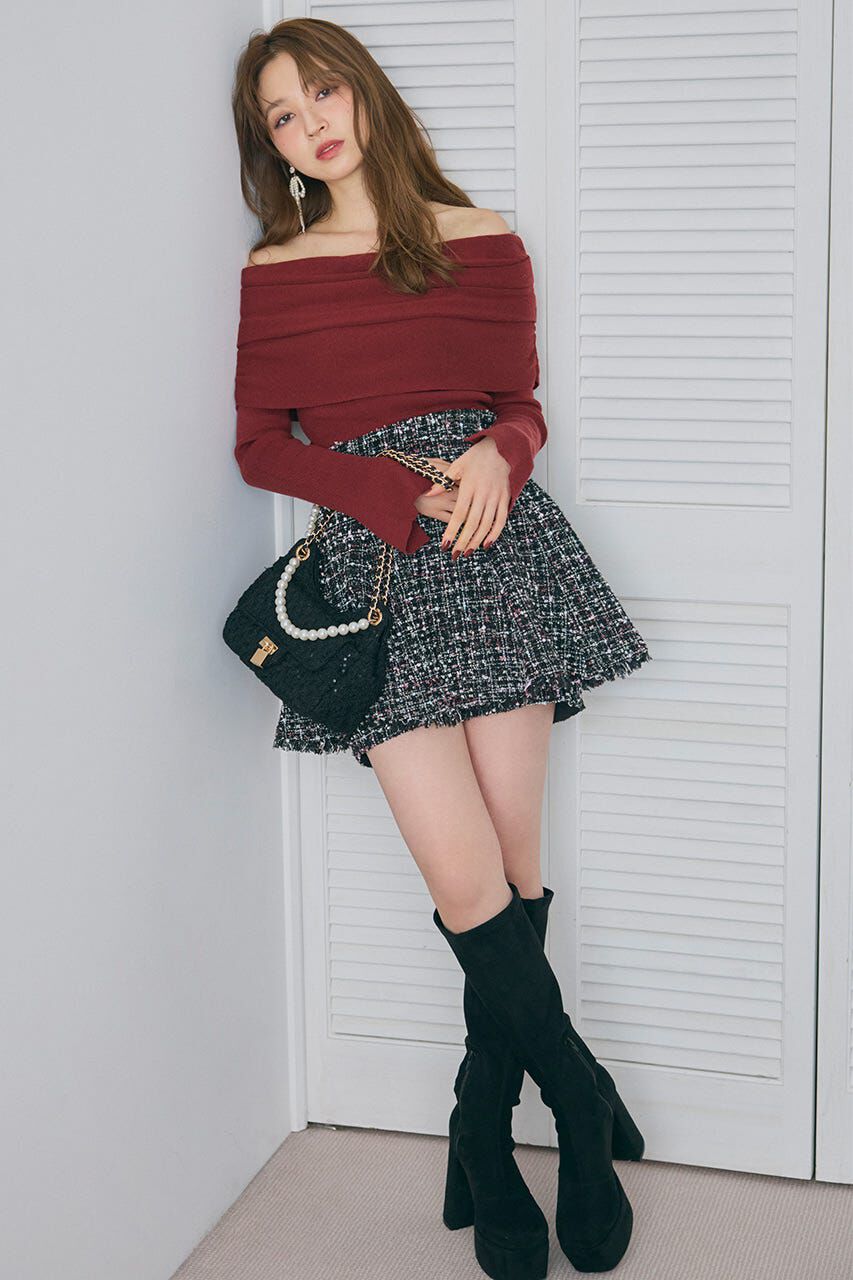 rienda「オフショルギャザーニットトップス」|ニット・セーター|