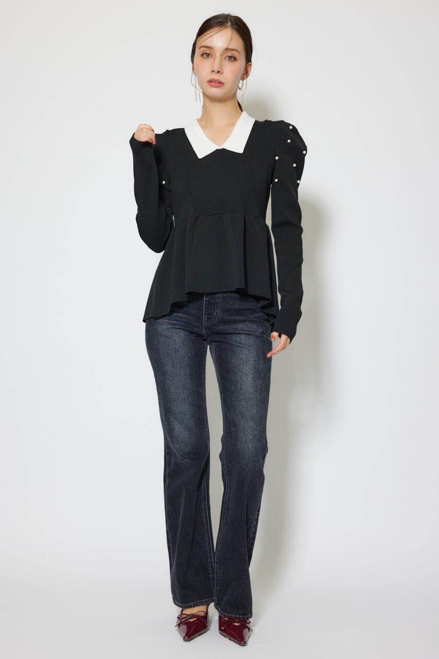 rienda「パール付きペプラムニットトップス」|ニット・セーター|