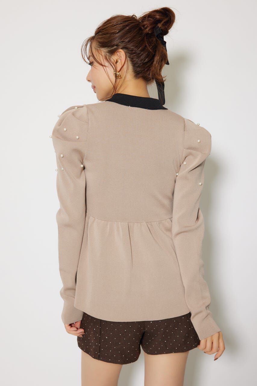 rienda「パール付きペプラムニットトップス」|ニット・セーター|