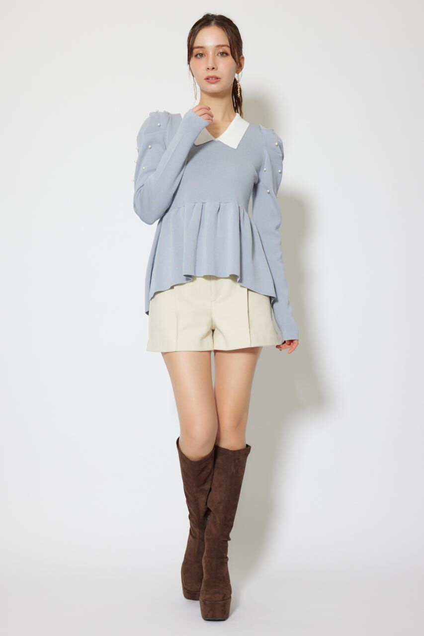 rienda「パール付きペプラムニットトップス」|ニット・セーター|