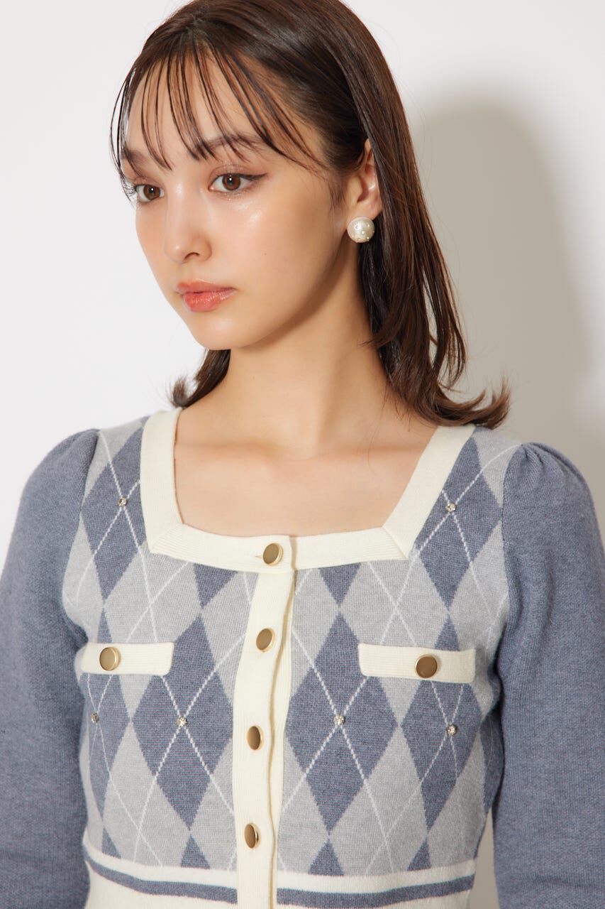 rienda「アーガイルバイカラーカーディガンセットニットワンピース」|ワンピース|