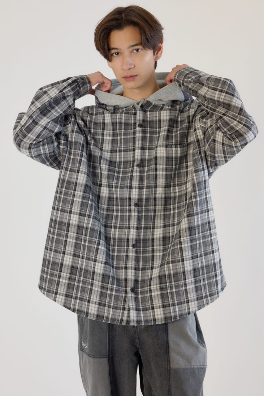 RODEO CROWNS「ボンディングフーデッドチェックシャツ」|シャツ・ブラウス|GRY