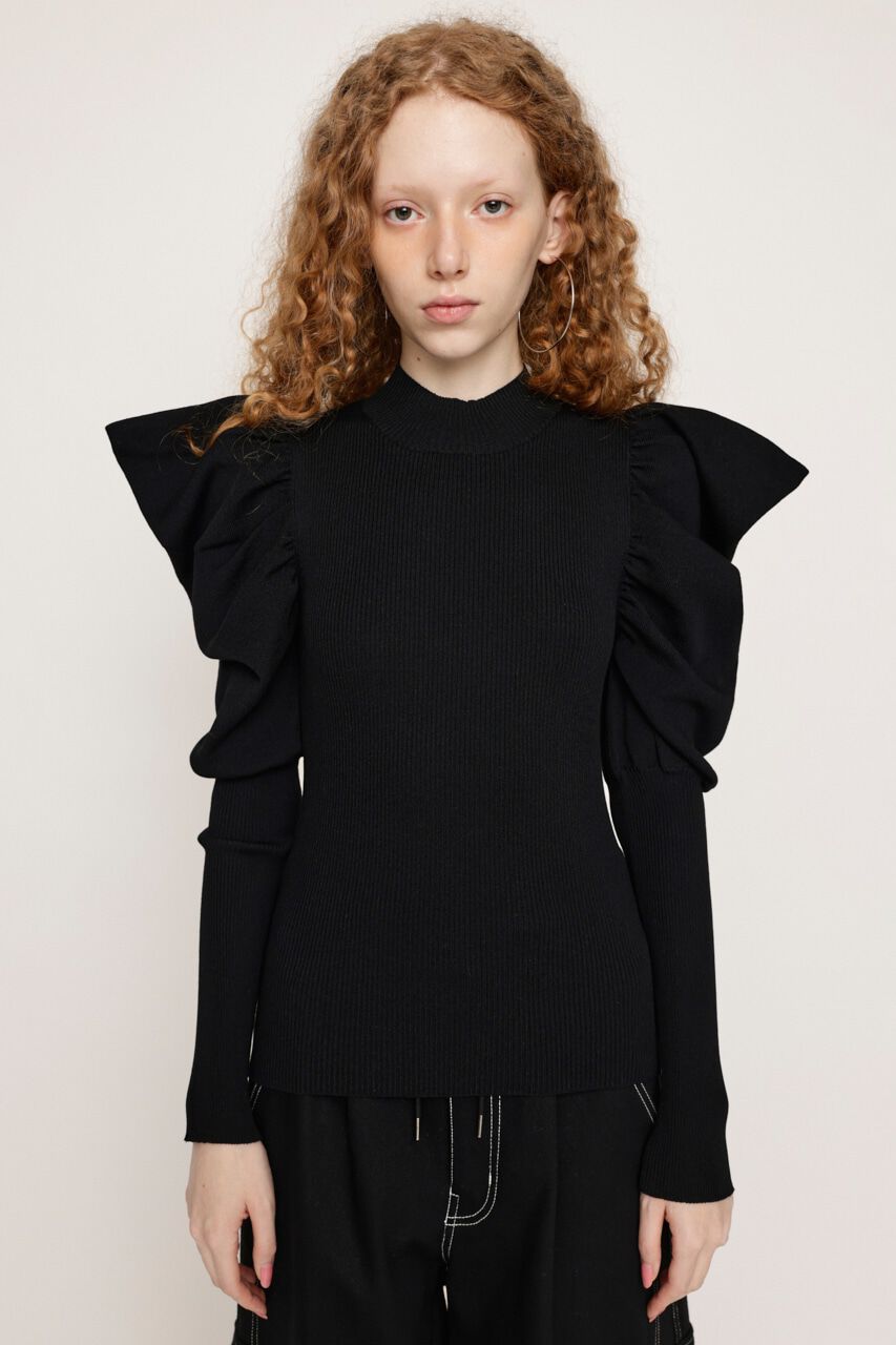 SLY「PUFF SLEEVE RIB トップス」|ニット・セーター|BLK