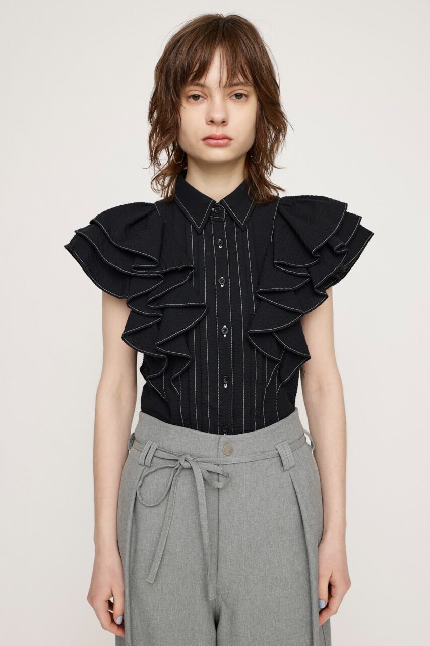 SLY「2WAY SEERSUCKER FRILL ブラウス」|シャツ・ブラウス|BLK