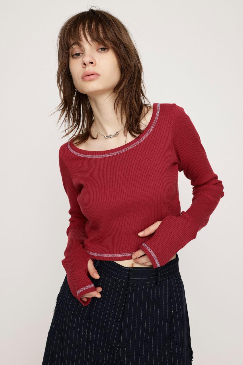 SLY「CUT RIB BASIC トップス」|Tシャツ・カットソー|M/RED7