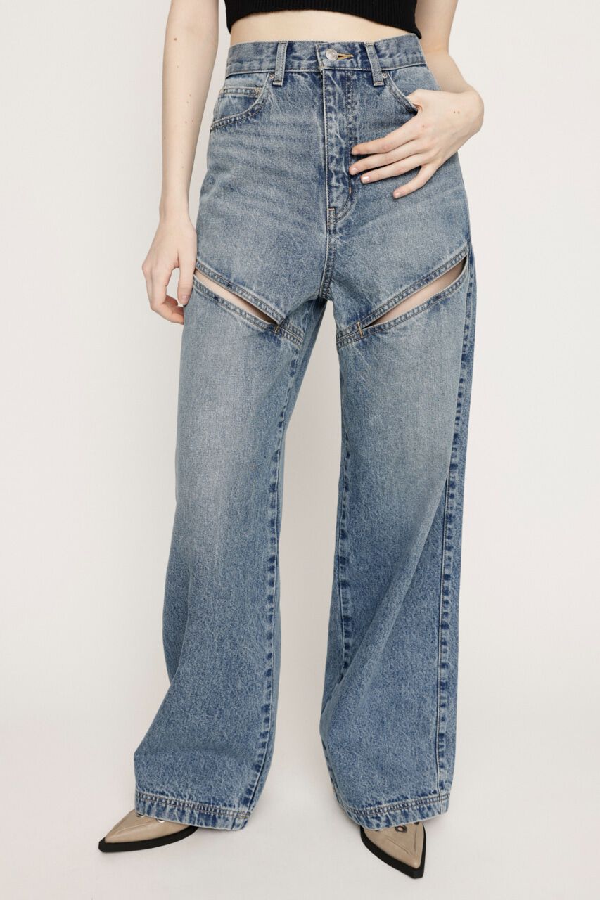 SLY「J／W HOLE TUCK パンツ」|デニム|L/BLU1