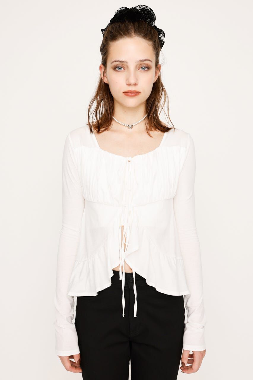 SLY「SQUARE NECK RIBBON トップス」|カーディガン|