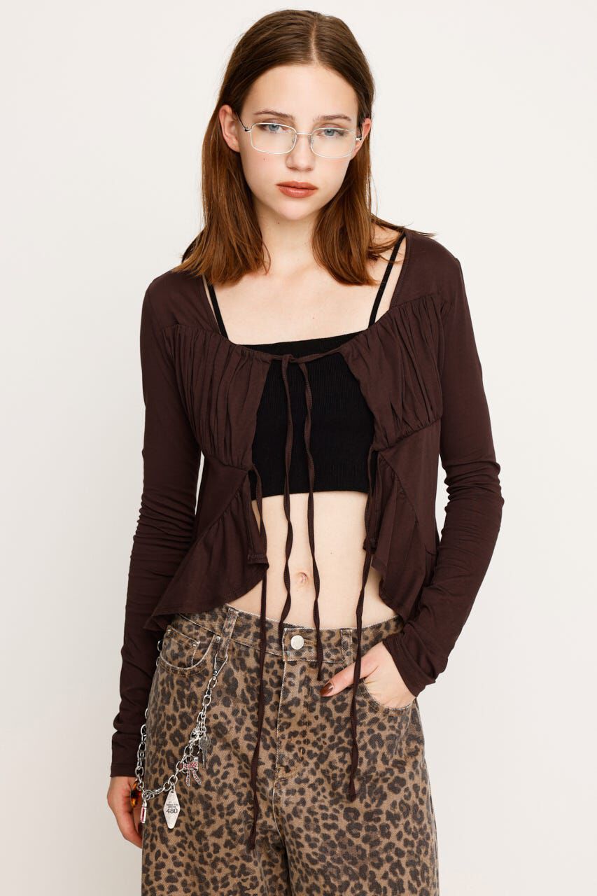 SLY「SQUARE NECK RIBBON トップス」|カーディガン|