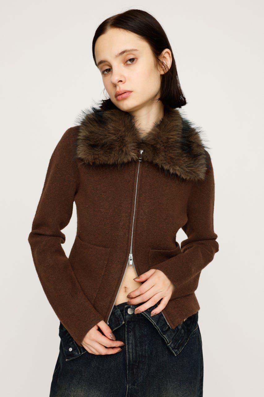 SLY「F／FUR COLLAR KNIT トップス」|その他|BRN