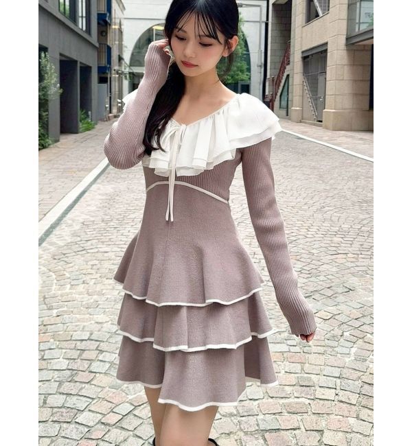 RESEXXY「ラッフルデザインミニニットワンピース」|ワンピース|ベージュ