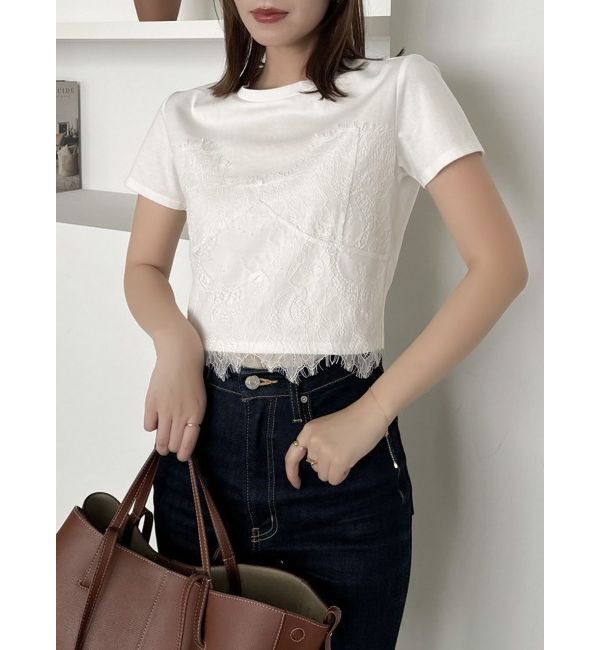 dazzlin「レースキャミレイヤードTシャツ」|Tシャツ・カットソー|オフホワイト