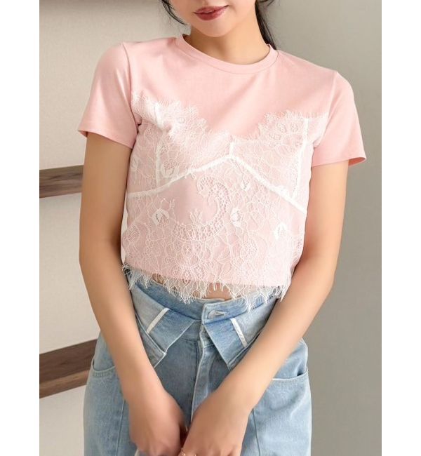 dazzlin「レースキャミレイヤードTシャツ」|Tシャツ・カットソー|オレンジ