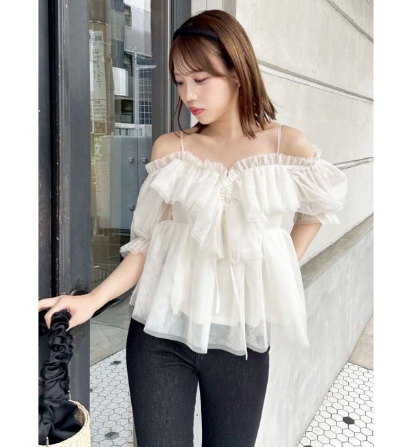 dazzlin「スクエアフリルペプラムブラウス」|シャツ・ブラウス|