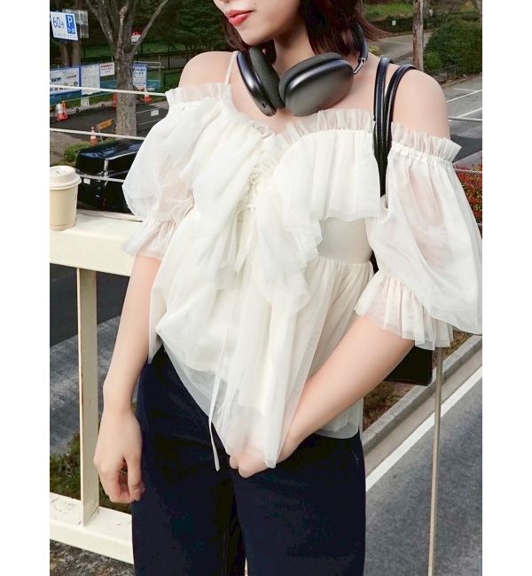 dazzlin「スクエアフリルペプラムブラウス」|シャツ・ブラウス|アイボリー